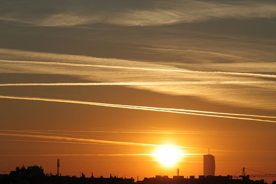 sunrise, city, vienna, skyline, morgenrot, distant view, sunset, HD wallpaper