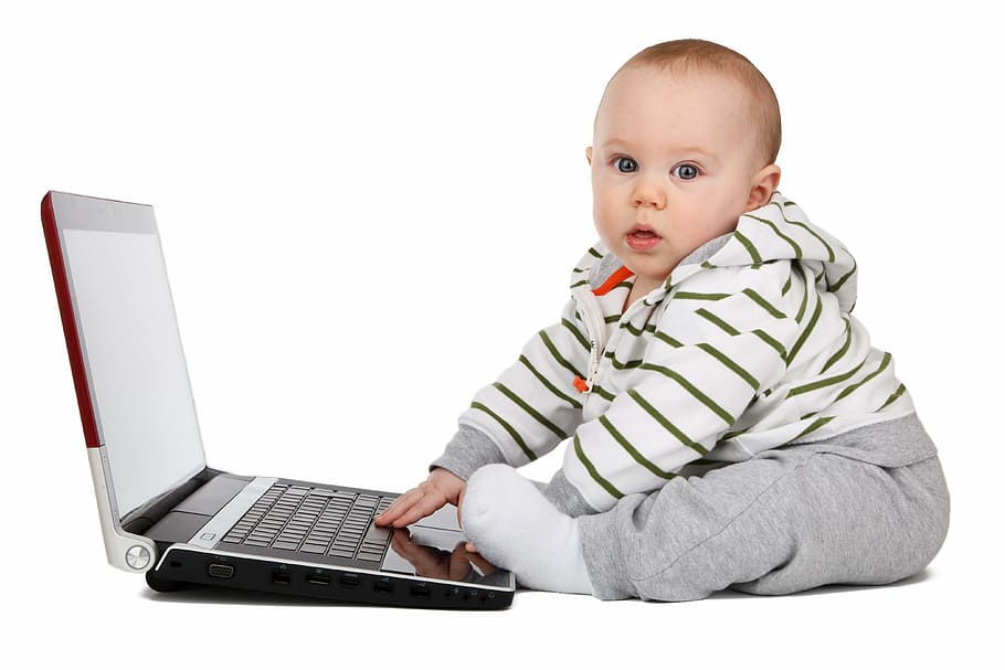baby using laptop, boy, child, childhood, computer, concept, education