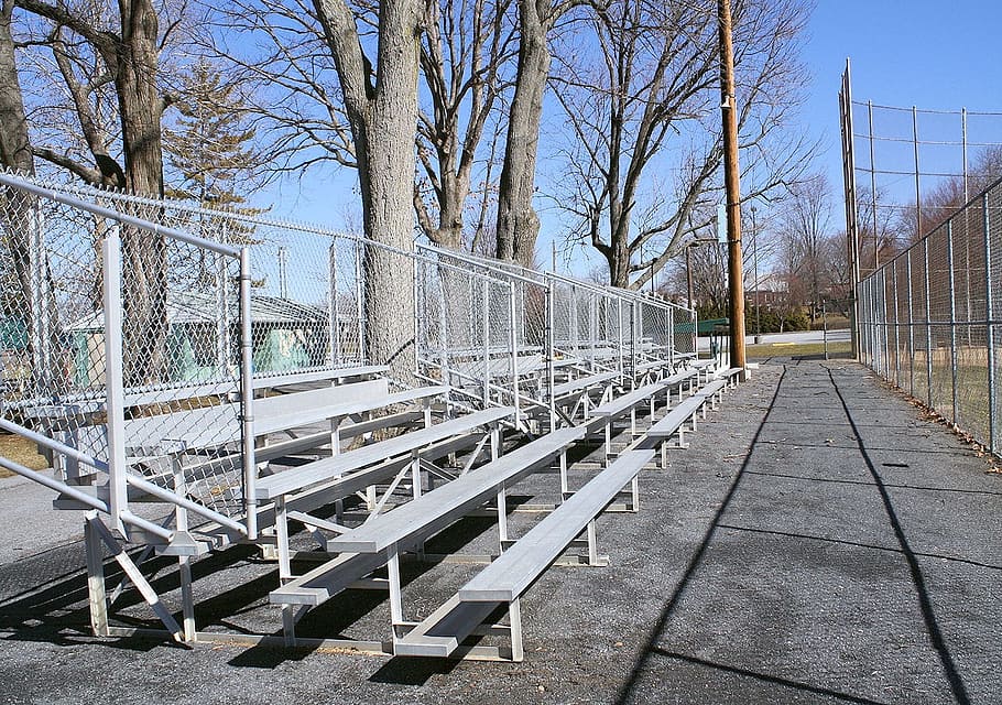 Architecture, Objects, People, Bleachers, seats, park, bare tree HD wallpaper