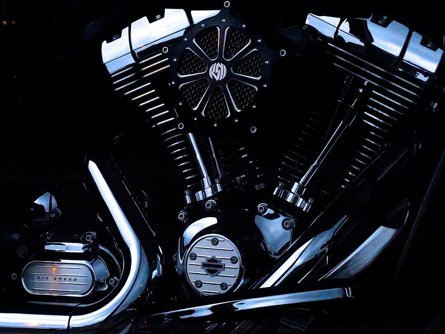 black and silver motorcycle engine, harley davidson, motorcycles, HD wallpaper