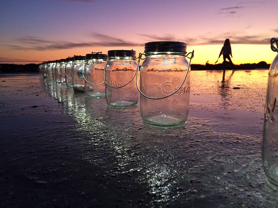 Sunset, Lanterns, Beach, water, reflection, sky, outdoors, land HD wallpaper