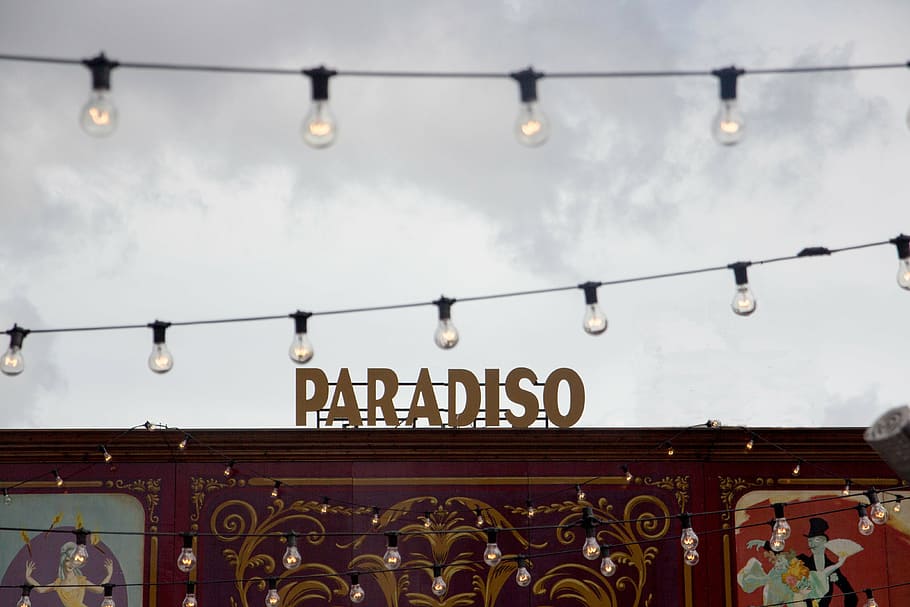 Paradiso signage, top, brown, wooden, building, still, themed