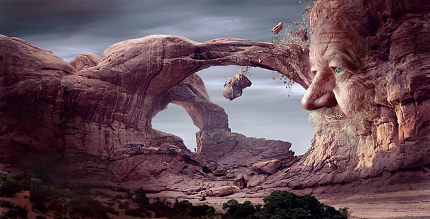 mountain with man face, mystical, landscape, steinalt, rock HD wallpaper