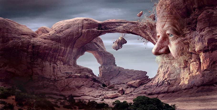 mountain with man face, mystical, landscape, steinalt, rock HD wallpaper