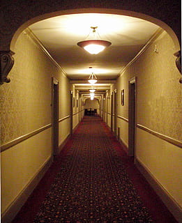 red hallway runner near door, corridor, path, tunnel, light HD wallpaper