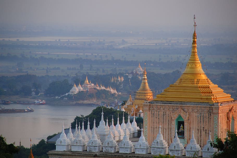 aerial photo of body of water during daytime, burma, temple, myanmar, HD wallpaper