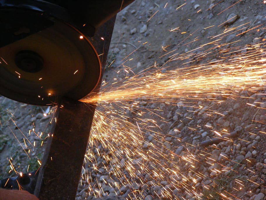 angle, cutting, fire, grinder, heat, metal, sparks, yellow HD wallpaper