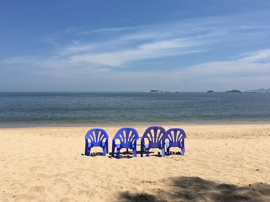 beach, clear, static, chair, sea, sky, land, water, sand, scenics - nature HD wallpaper