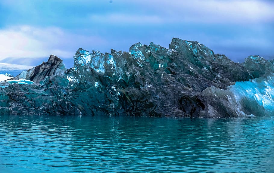 cold, iceberg, melting, sea, calm waters, clouds, daylight, floating HD wallpaper