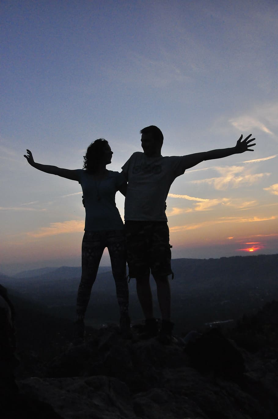 sunset, shape, para, nosal, buried, sky, two people, leisure activity HD wallpaper