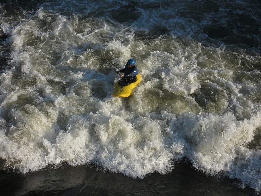 kayak, paddle, white water, sport, water sports, foam, river, HD wallpaper