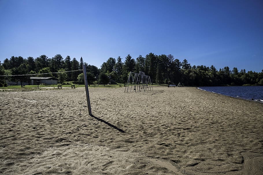 Volleyball Nets and Swings on Beach at Van Riper State Park, Michigan, HD wallpaper