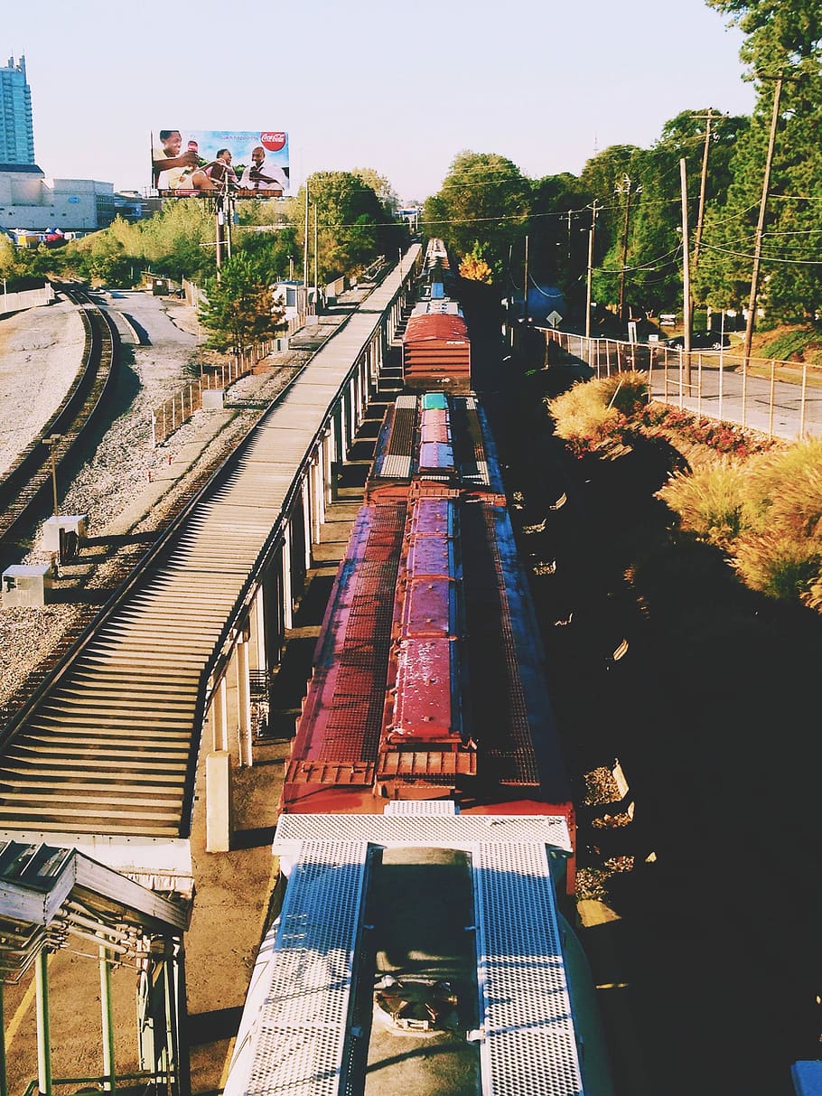 red and white train, railroad Track, transportation, travel, mode of Transport HD wallpaper