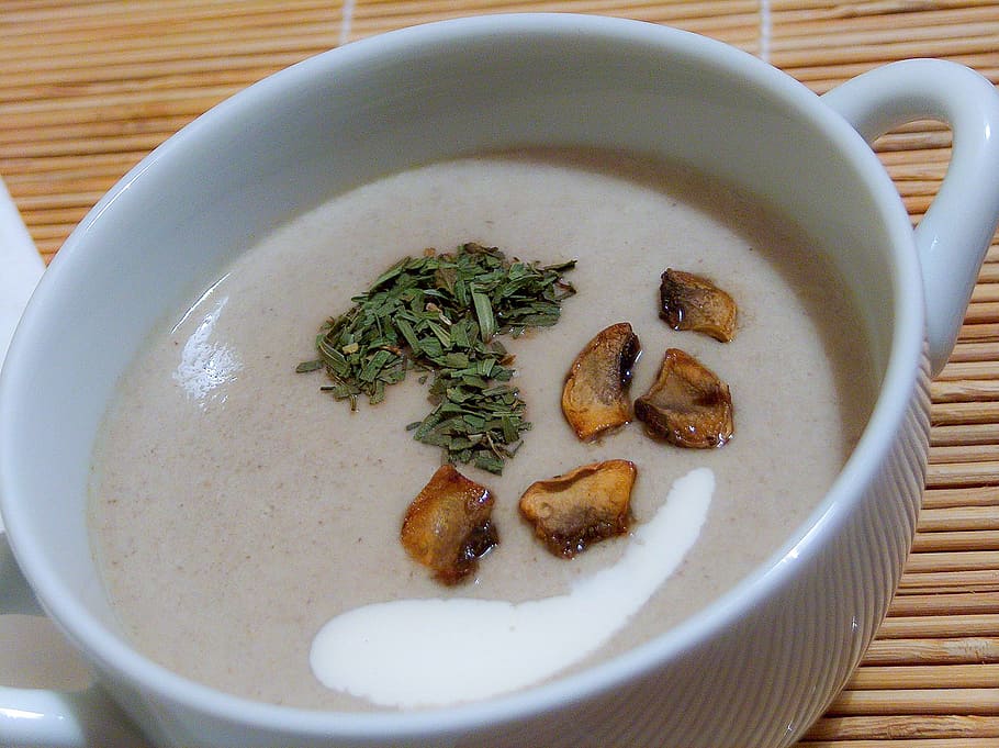 mushroom soup, cream soup, meal, serving, bowl, food, eating, HD wallpaper