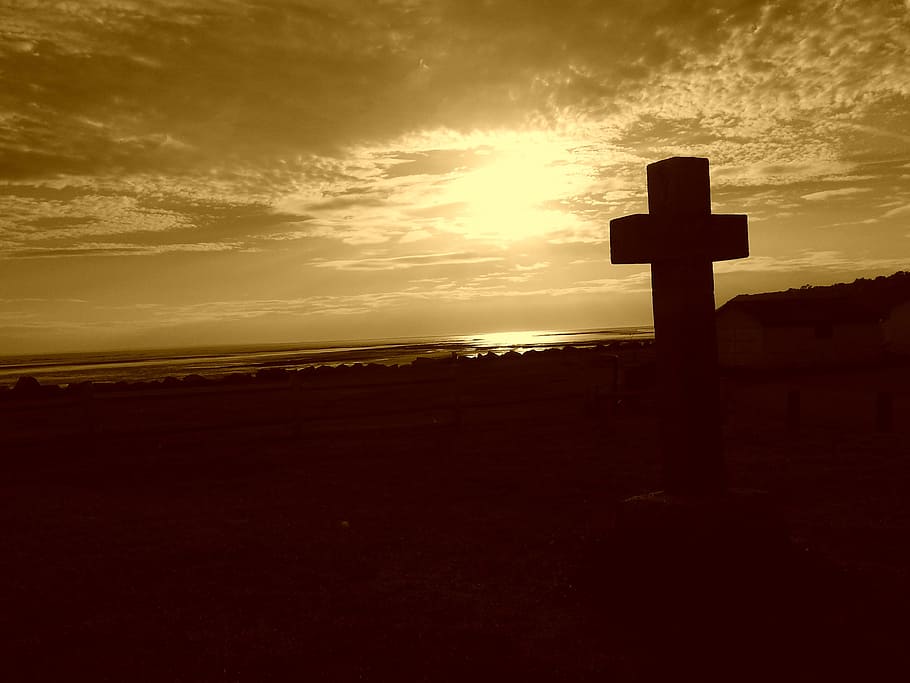 landscape, normandy, evening, religion, belief, cross, spirituality HD wallpaper