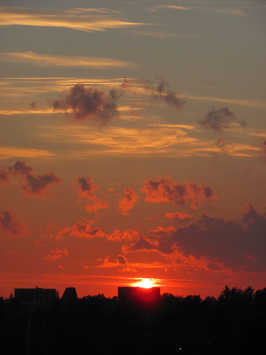 Sunset, Sky, City, Orange, Clouds, nature, dusk, orange Color HD wallpaper