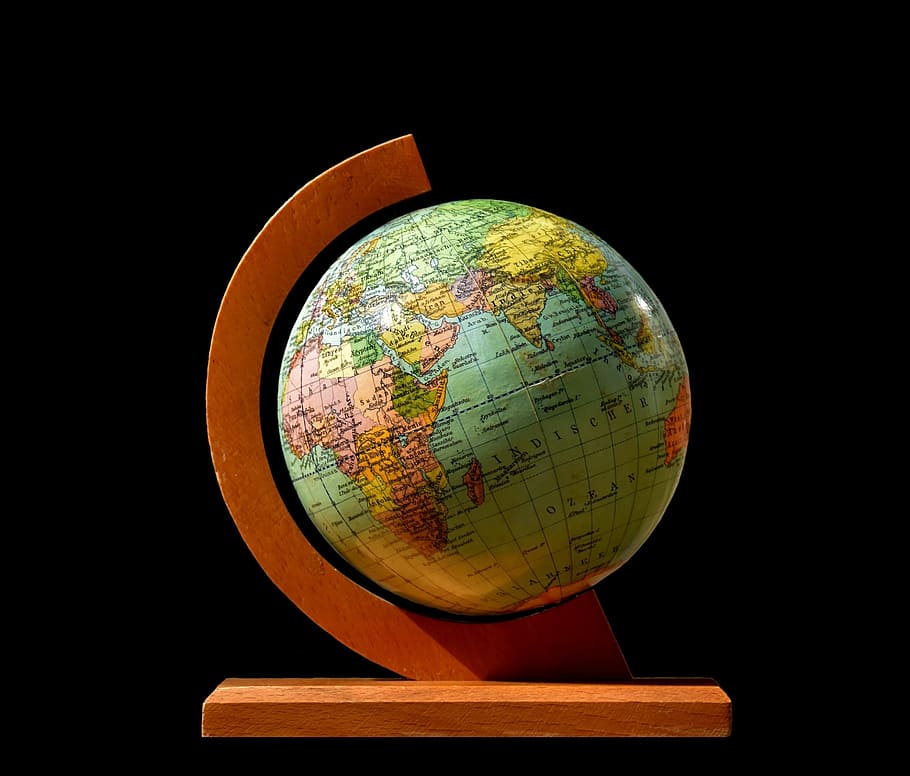 globe, stand, turn, globe - man made object, map, sphere, space HD wallpaper