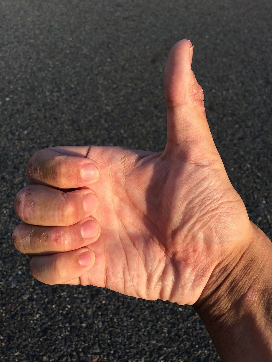 closeup photo of person thumbs up, hand, finger, nail, wrist, HD wallpaper