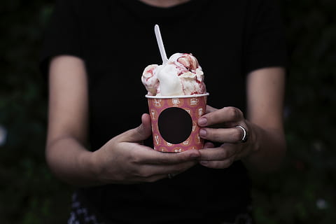 Ice cream, dessert, hand, hands, person, spoon, sweet, holding HD wallpaper