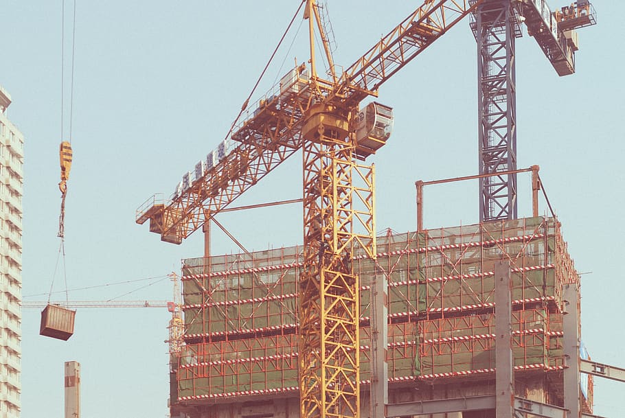 construction site, crane, w, building, architecture, modern, HD wallpaper