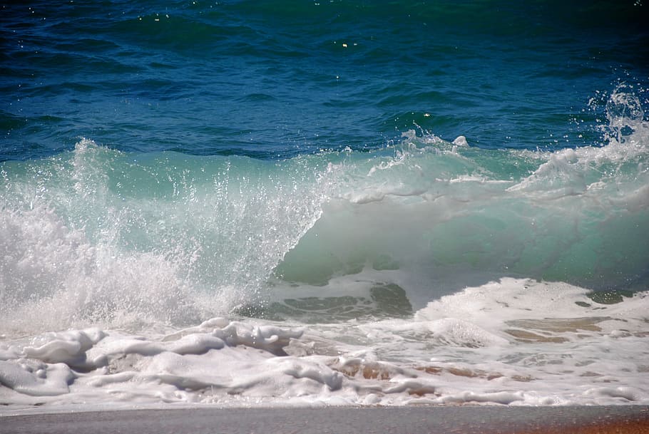 rippling body of water with big waves, sea, surf, holiday, motion HD wallpaper