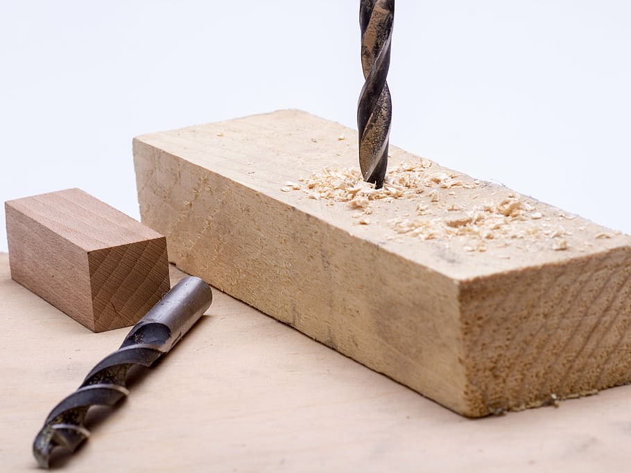drill bit on lumber, craft, wood, drilling, tool, wood - Material HD wallpaper