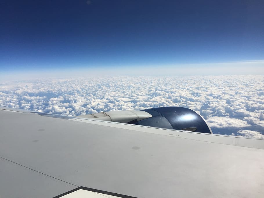 airplane, wing, clouds, sky, travel, transportation, flight HD wallpaper