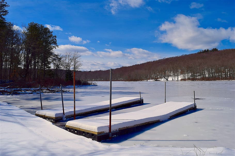 Dock, Winter, Lake, Ice, Nature, landscape, cold, water, snow HD wallpaper