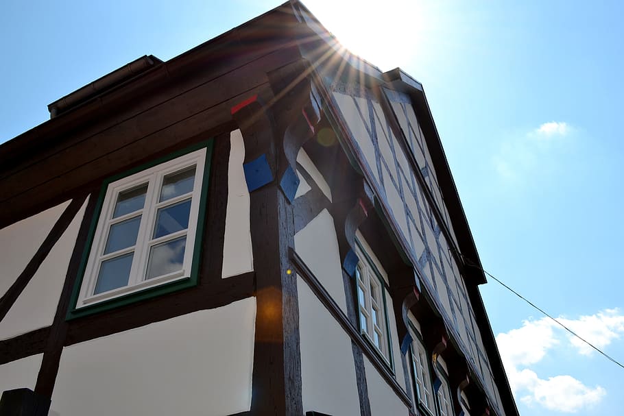 Truss, Home, Building, Facade, fachwerkhaus, old town, sunshine HD wallpaper