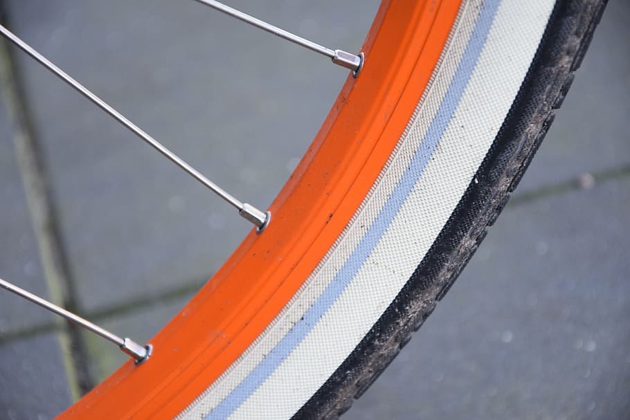 orange bicycle wheel, Bike, Mature, Bicycle Tour, close, leisure, HD wallpaper