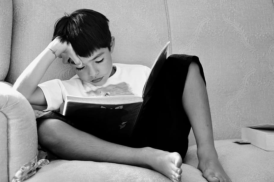 boy reading on a book, children studying, culture, learning HD wallpaper