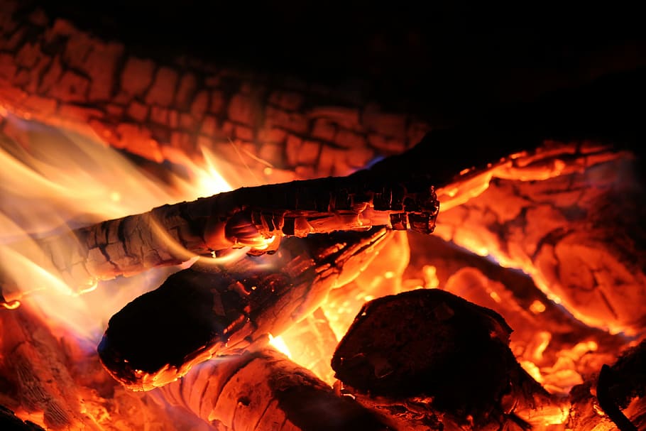 burning firelogs, bonfire, flame, wood, glow, heat - temperature HD wallpaper