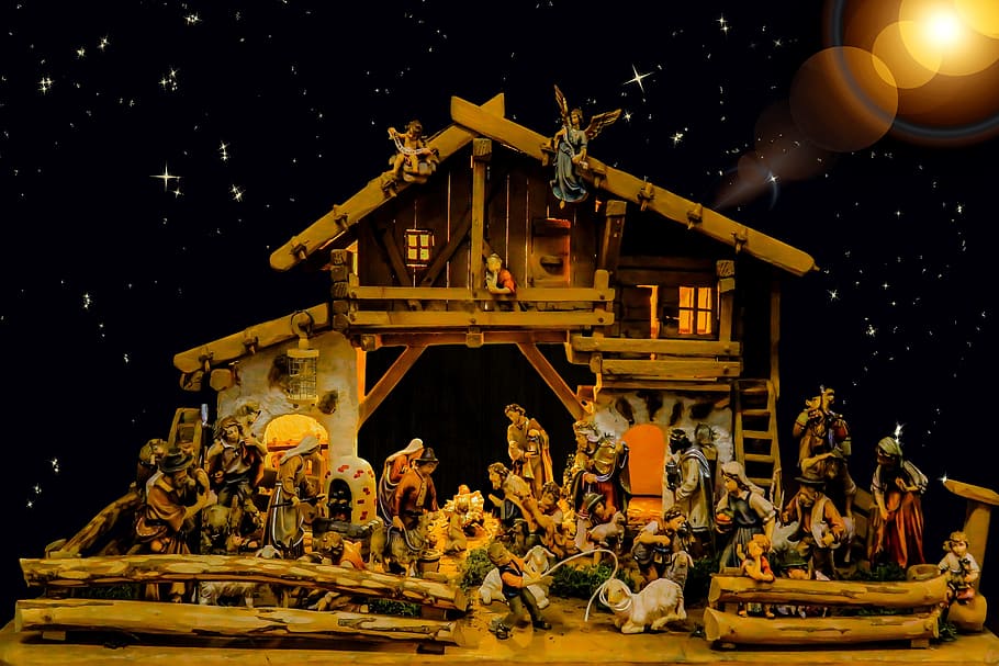 christmas, crib, nativity scene, christ child, father christmas, HD wallpaper