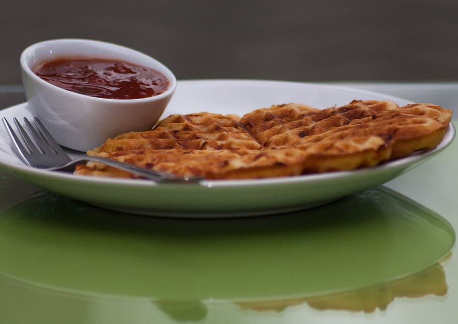 waffles, pastries, snack, dip, food, food and drink, bowl, freshness HD wallpaper