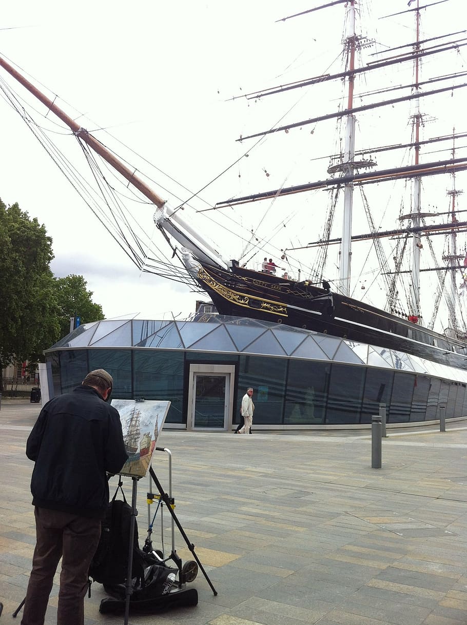 london, ship, painter, image, painting, men, real people, sky HD wallpaper