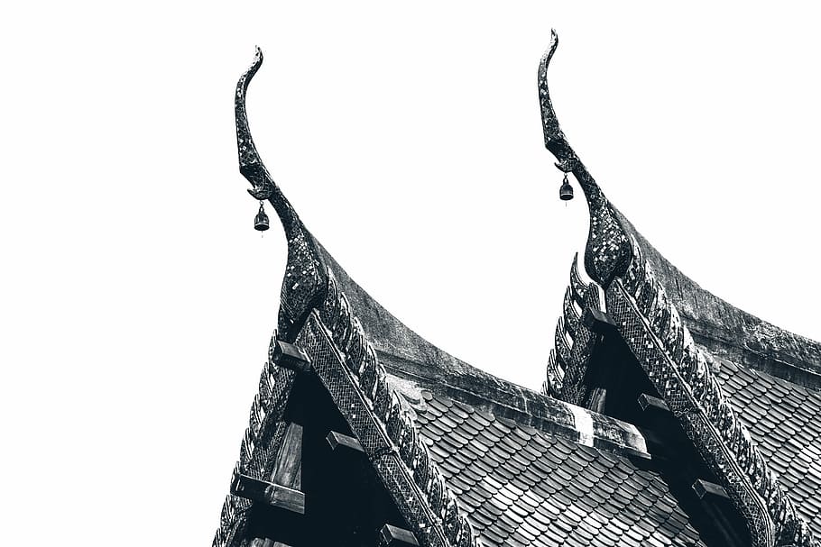 Little Bells, black roof under white sky, temple, architecture HD wallpaper