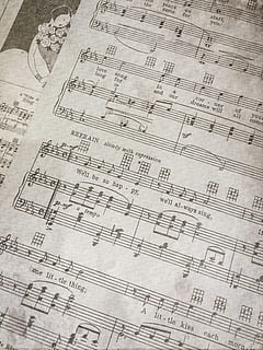white paper page showing musical notes, sheet music, antique HD wallpaper