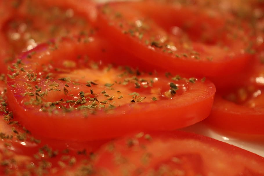 Tomatoes, Appetizer, origan, selective focus, food and drink HD wallpaper