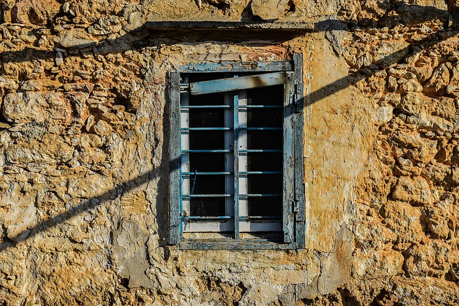 Window, Wooden, Old, Blue, Blue, Wall, Aged, weathered, rusty HD wallpaper