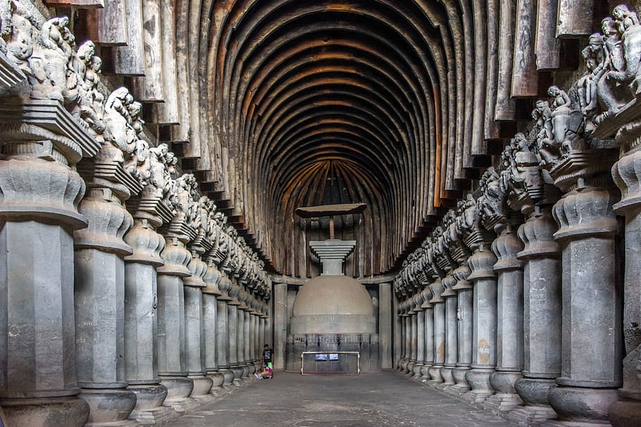 architectural photography of temple, cave, buddhist, karla HD wallpaper