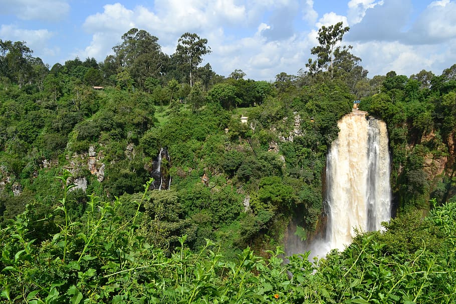 waterfalls illustration, kenya, africa, nature, travel, green, HD wallpaper