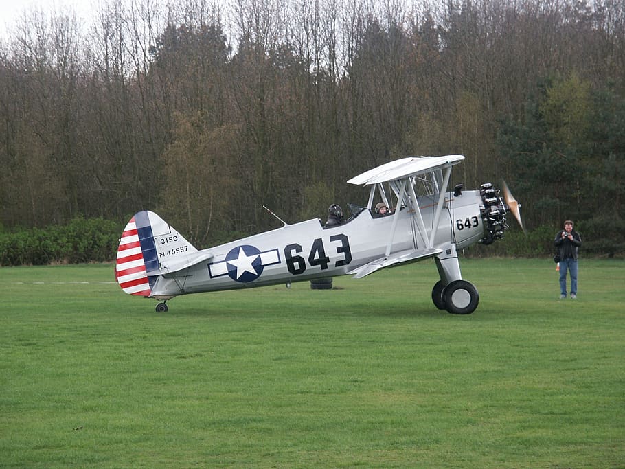 oldtimer, double decker, flyer, take off, aircraft, sky, propeller plane, HD wallpaper