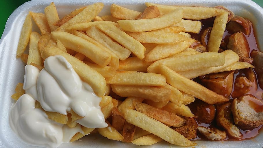 French fries with mayonnaise, potatoes, fast food, snack, fried, HD wallpaper