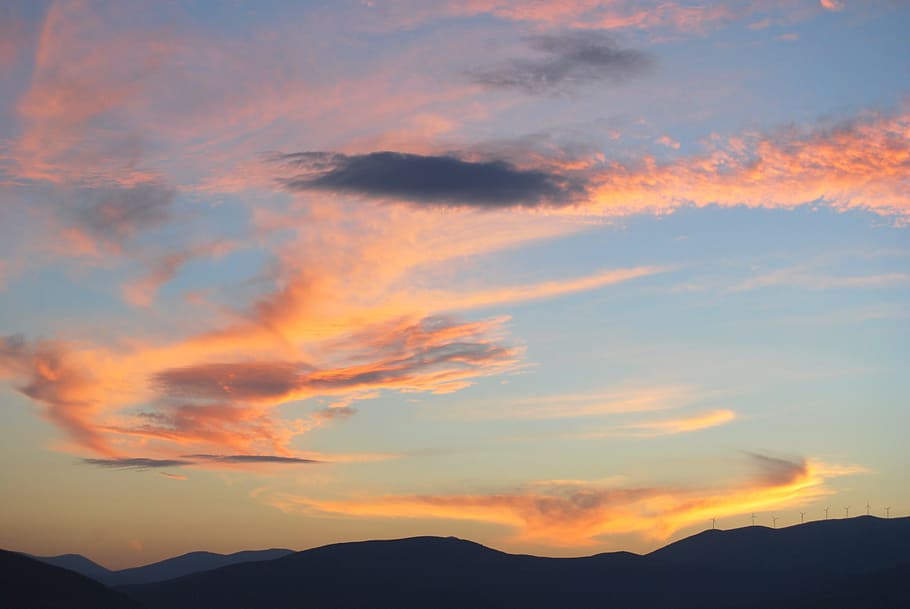 sunset, landscape, clouds, blue, twilight, dusk, abendstimmung HD wallpaper