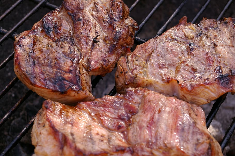 grilled meat on grill, grilled meats, barbecue, delicious, charcoal, HD wallpaper