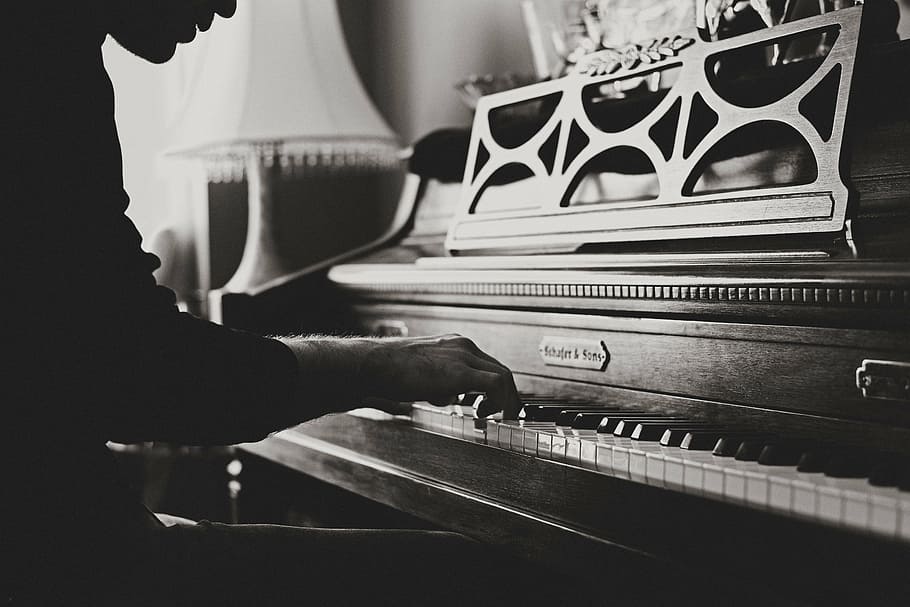 grayscale photography of person playing console piano, classical, HD wallpaper