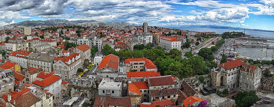 aerial photograph of cityscape under cloudy sky, croatia, split HD wallpaper