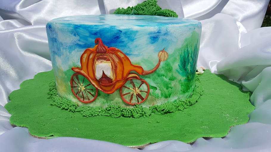 cake, cinderella, coach, pumpkin, green color, no people, art and craft HD wallpaper