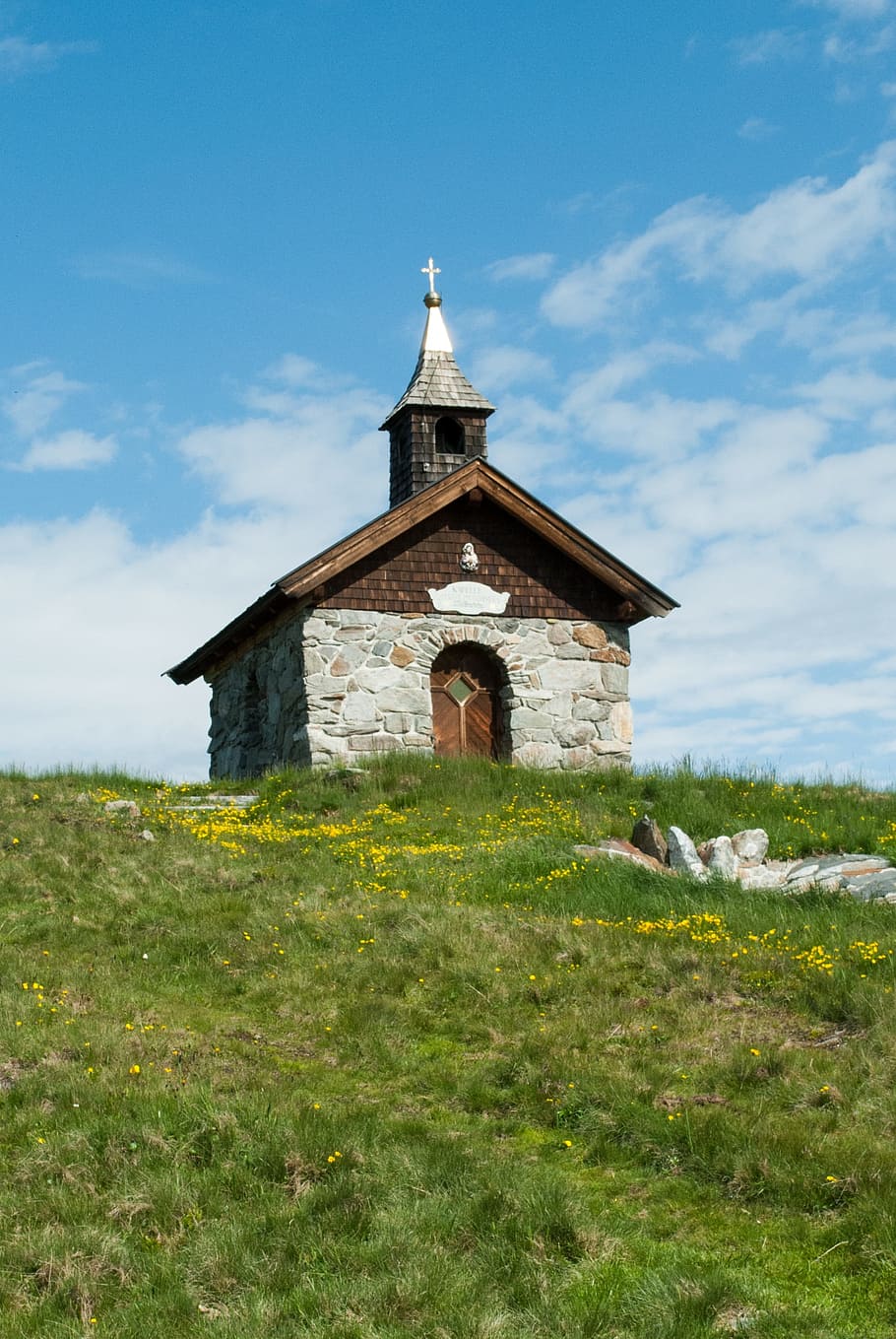 Mountains, Landscape, Nature, Chapel, summer, alpine, sky, meadow HD wallpaper