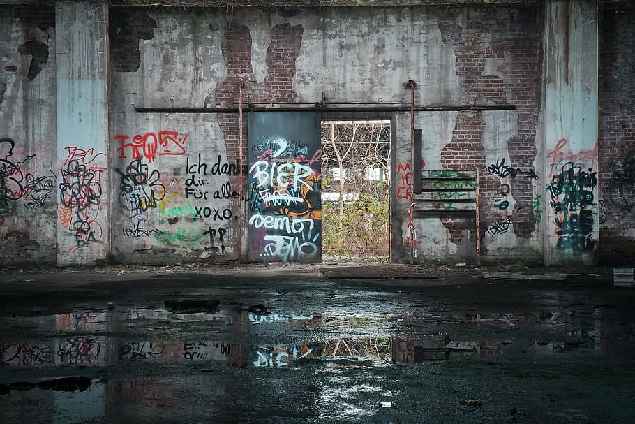 multicolored graffiti painting, lost places, old, decay, ruin, HD wallpaper